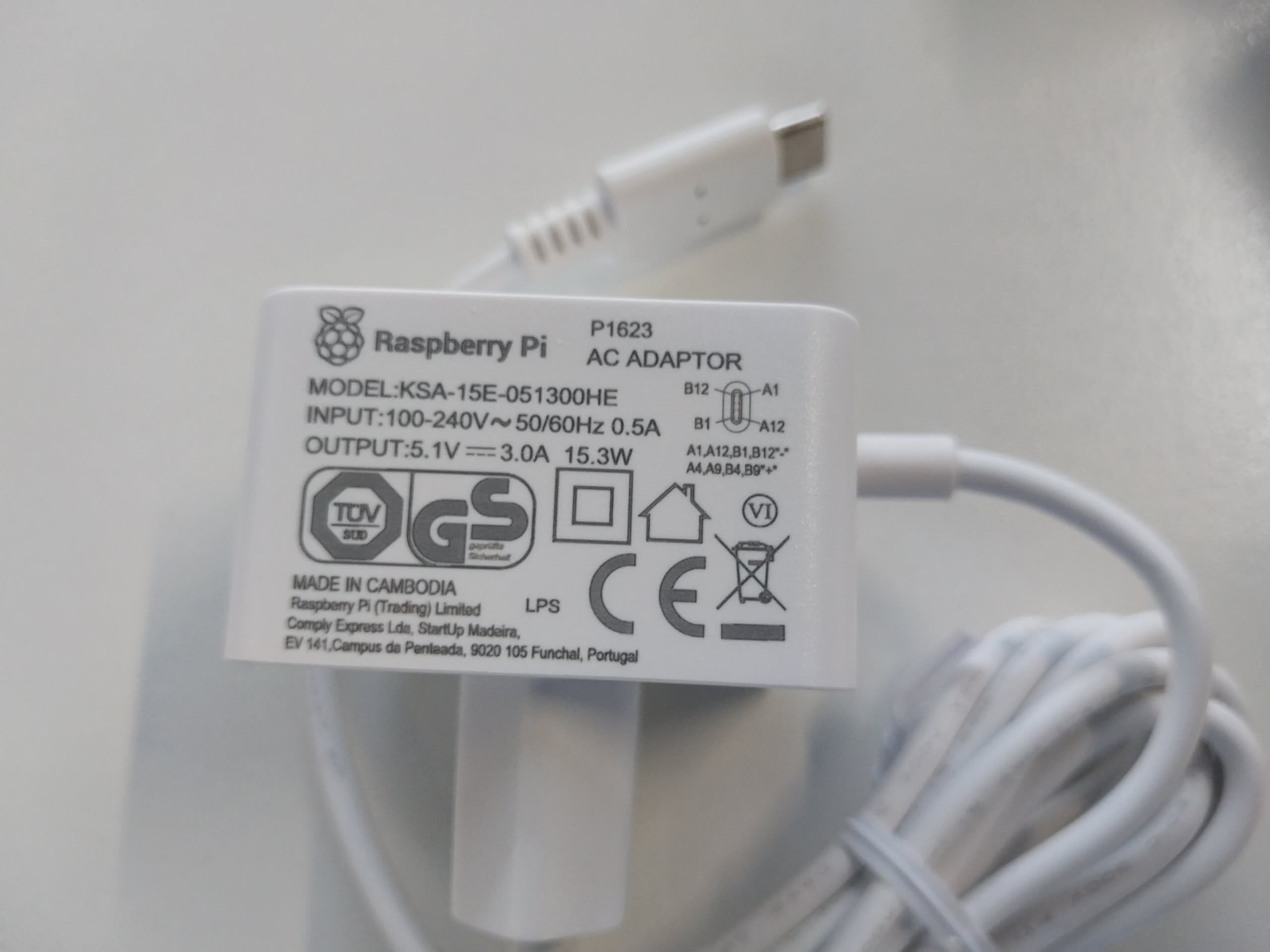 RASPBERRY Alimentation USB-C 5.1V 3A - Blanc - pour Raspberry